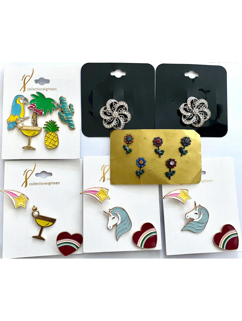 LOT of 7 Sets: NWT Collection XIIX Gemma Simone Pins Tropical Flower Brooch
